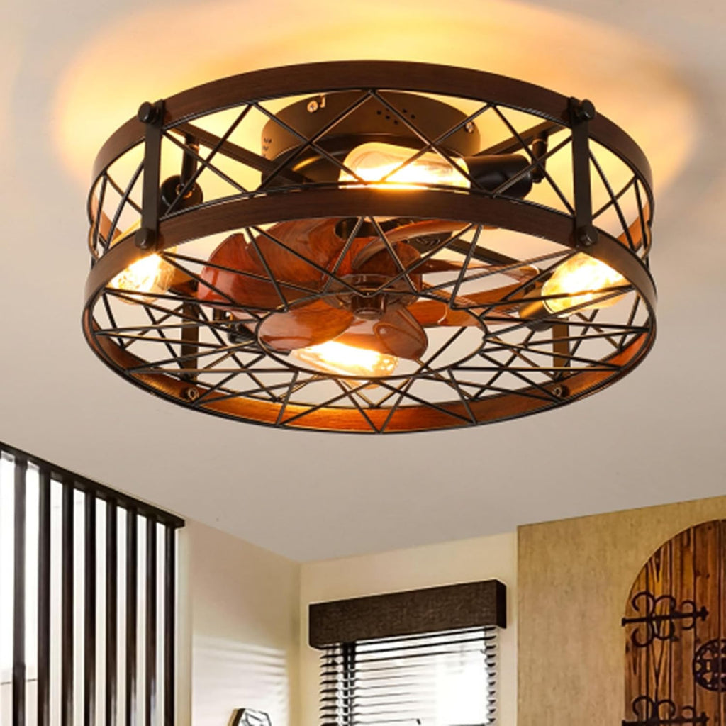20" Industrial Cage Ceiling Fan with Lights and Remote