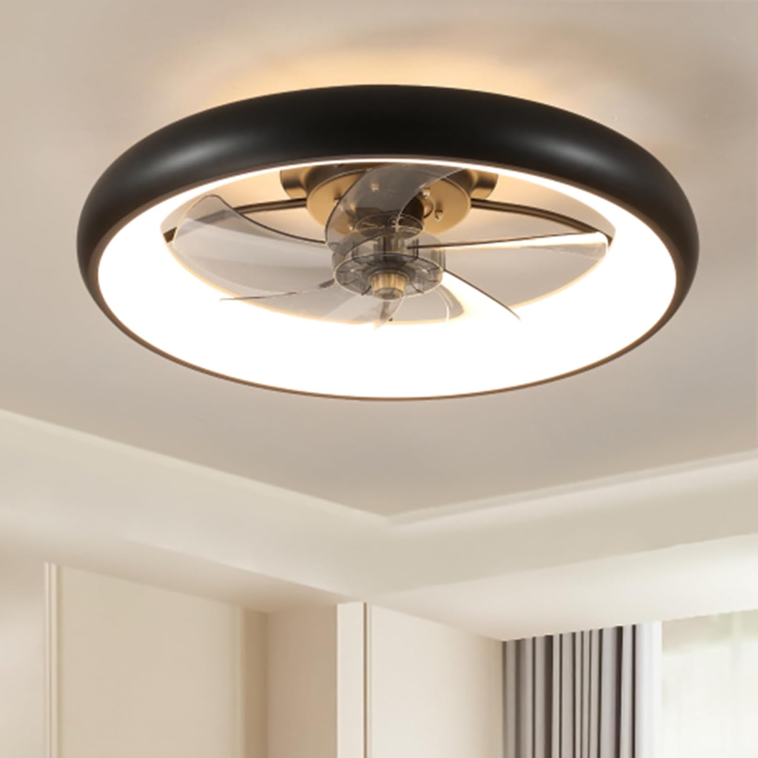 Farmhouse Black Ceiling Fans with Lights, 21.7" Flush Mount Ceiling Fan with Remote & APP Control
