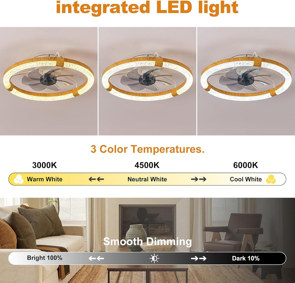 19.7 Inches Low Profile Ceiling Fan, Dimmable LED Ceiling Fans with Lights and Remote Timing and 6 Wind Speeds
