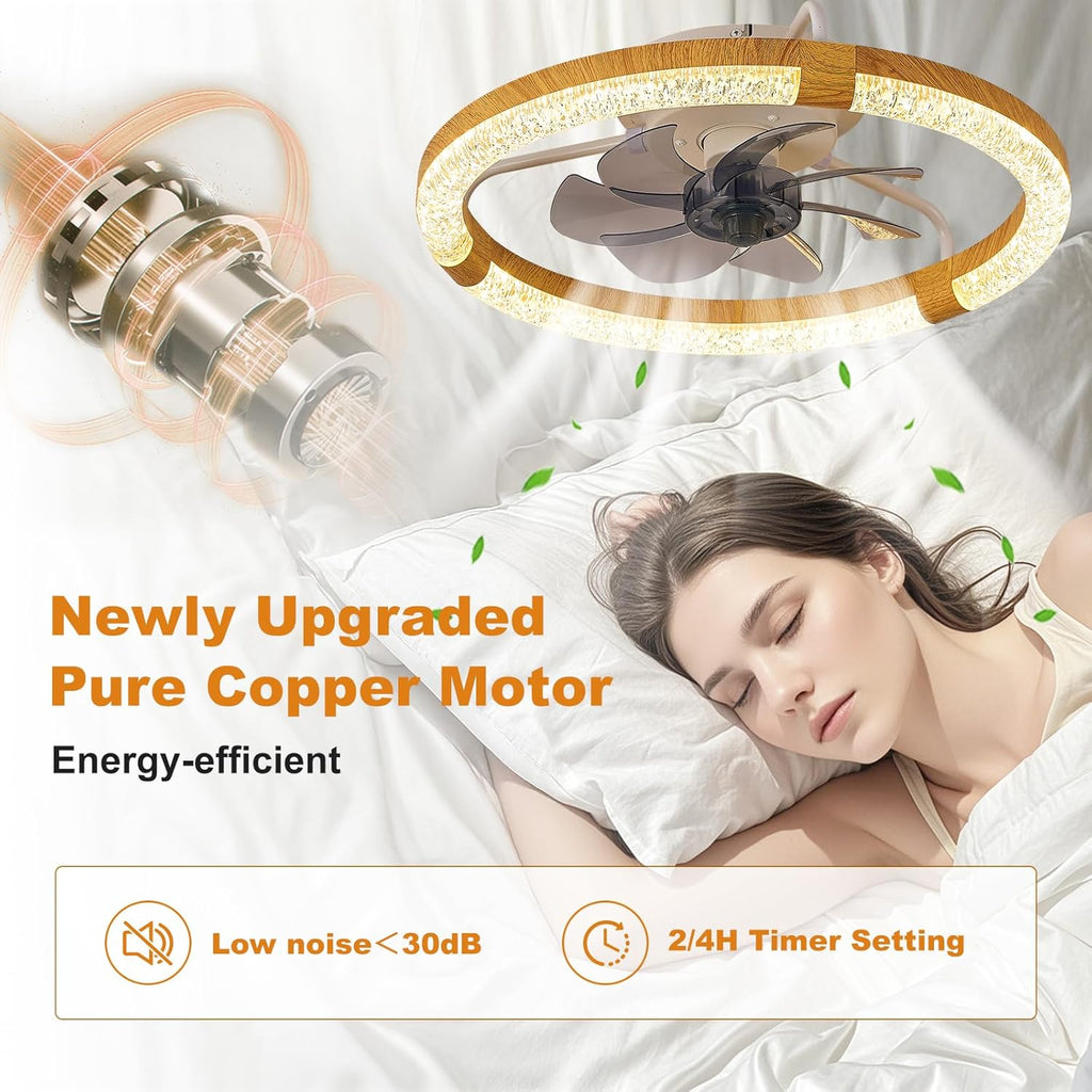 19.7 Inches Low Profile Ceiling Fan, Dimmable LED Ceiling Fans with Lights and Remote Timing and 6 Wind Speeds