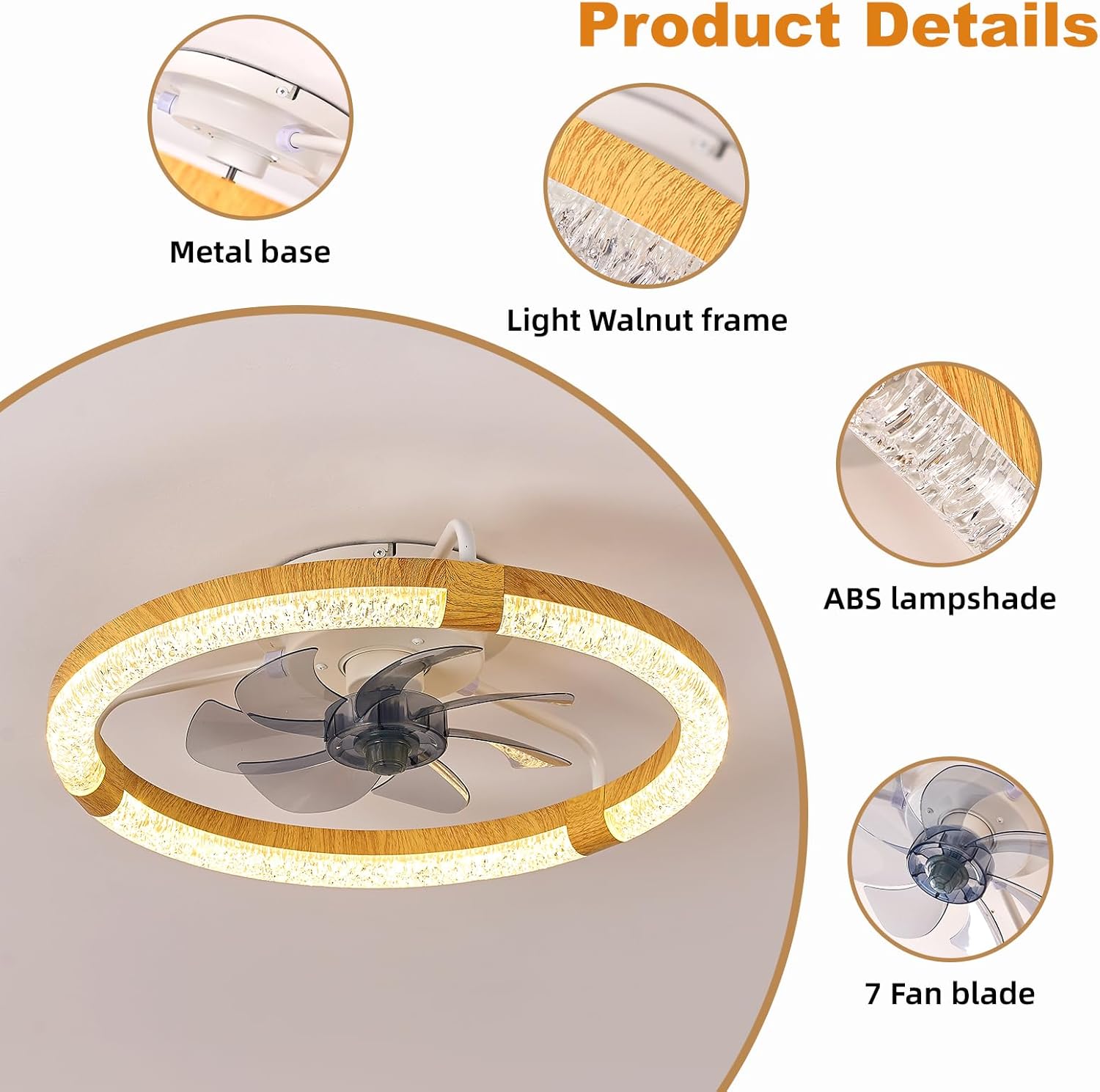 19.7 Inches Low Profile Ceiling Fan, Dimmable LED Ceiling Fans with Lights and Remote Timing and 6 Wind Speeds
