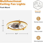 19.7 Inches Low Profile Ceiling Fan, Dimmable LED Ceiling Fans with Lights and Remote Timing and 6 Wind Speeds