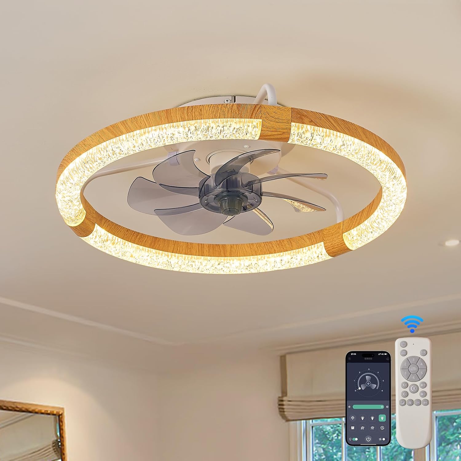 19.7 Inches Low Profile Ceiling Fan, Dimmable LED Ceiling Fans with Lights and Remote Timing and 6 Wind Speeds