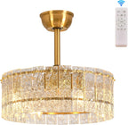 Gold Fandelier Caged Ceiling Fans with Lights, 20" Modern Crystal Chandelier Ceiling Fan