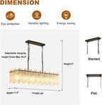 Modern Rectangle Black Crystal Chandeliers for Dining Room L39" Large Rectangular Water Ripple Glass Island Light Fixture