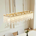 Modern Rectangle Black Crystal Chandeliers for Dining Room L39" Large Rectangular Water Ripple Glass Island Light Fixture