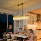 Modern Rectangle Black Crystal Chandeliers for Dining Room L39" Large Rectangular Water Ripple Glass Island Light Fixture