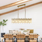 Modern Rectangle Black Crystal Chandeliers for Dining Room L39" Large Rectangular Water Ripple Glass Island Light Fixture