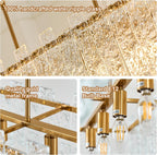Modern Rectangle Black Crystal Chandeliers for Dining Room L39" Large Rectangular Water Ripple Glass Island Light Fixture