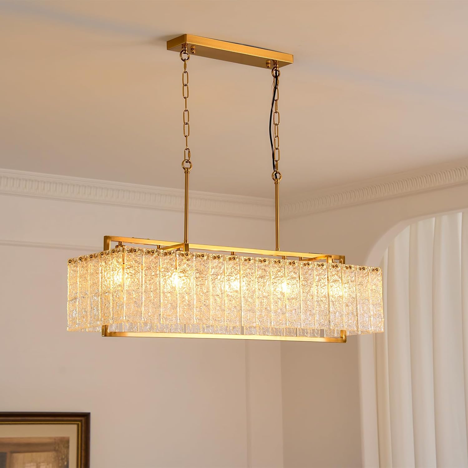 Modern Rectangular Crystal Chandelier for Dining Room