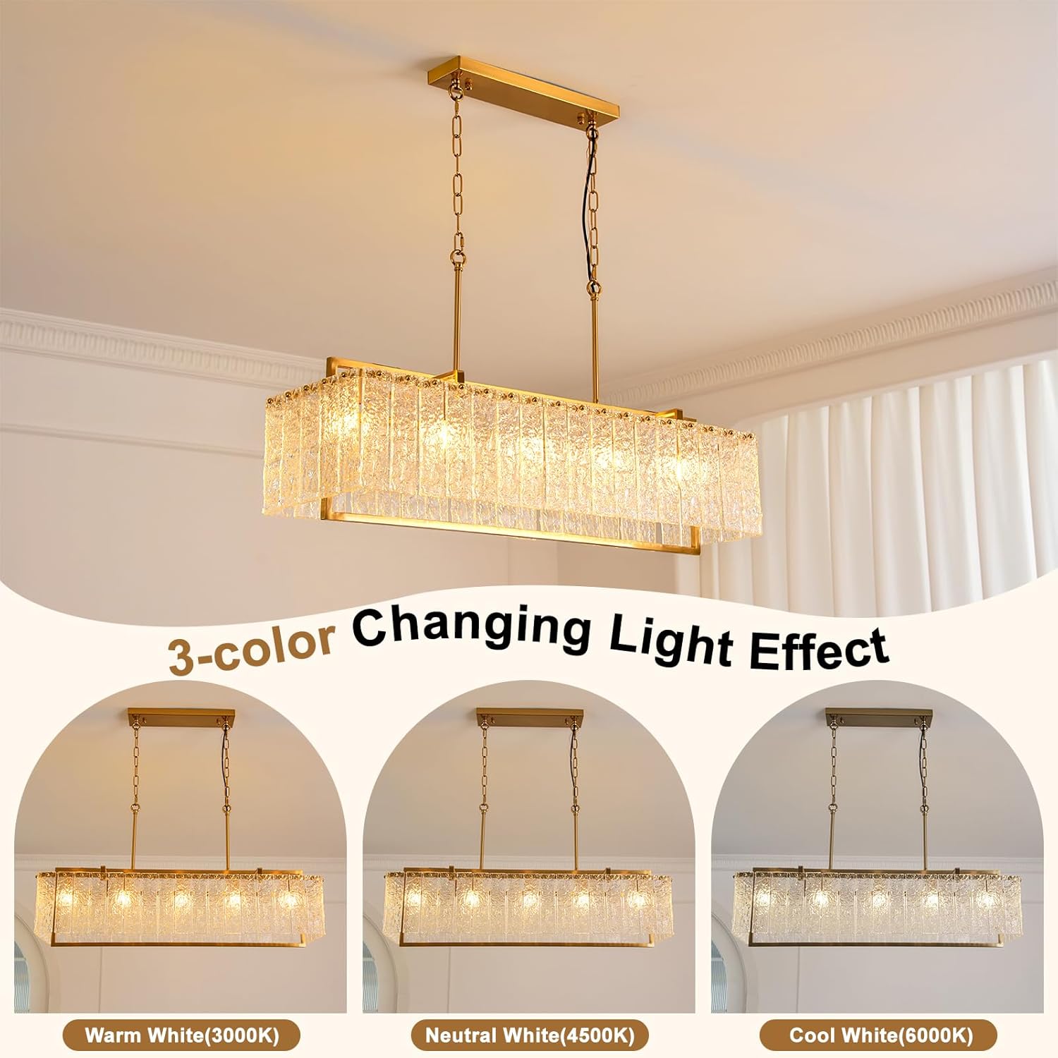 Modern Rectangular Crystal Chandelier for Dining Room