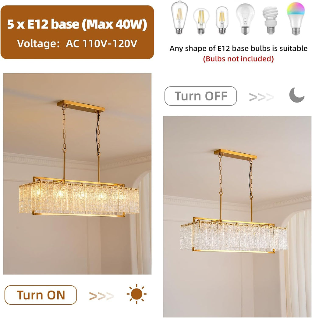 Modern Rectangular Crystal Chandelier for Dining Room