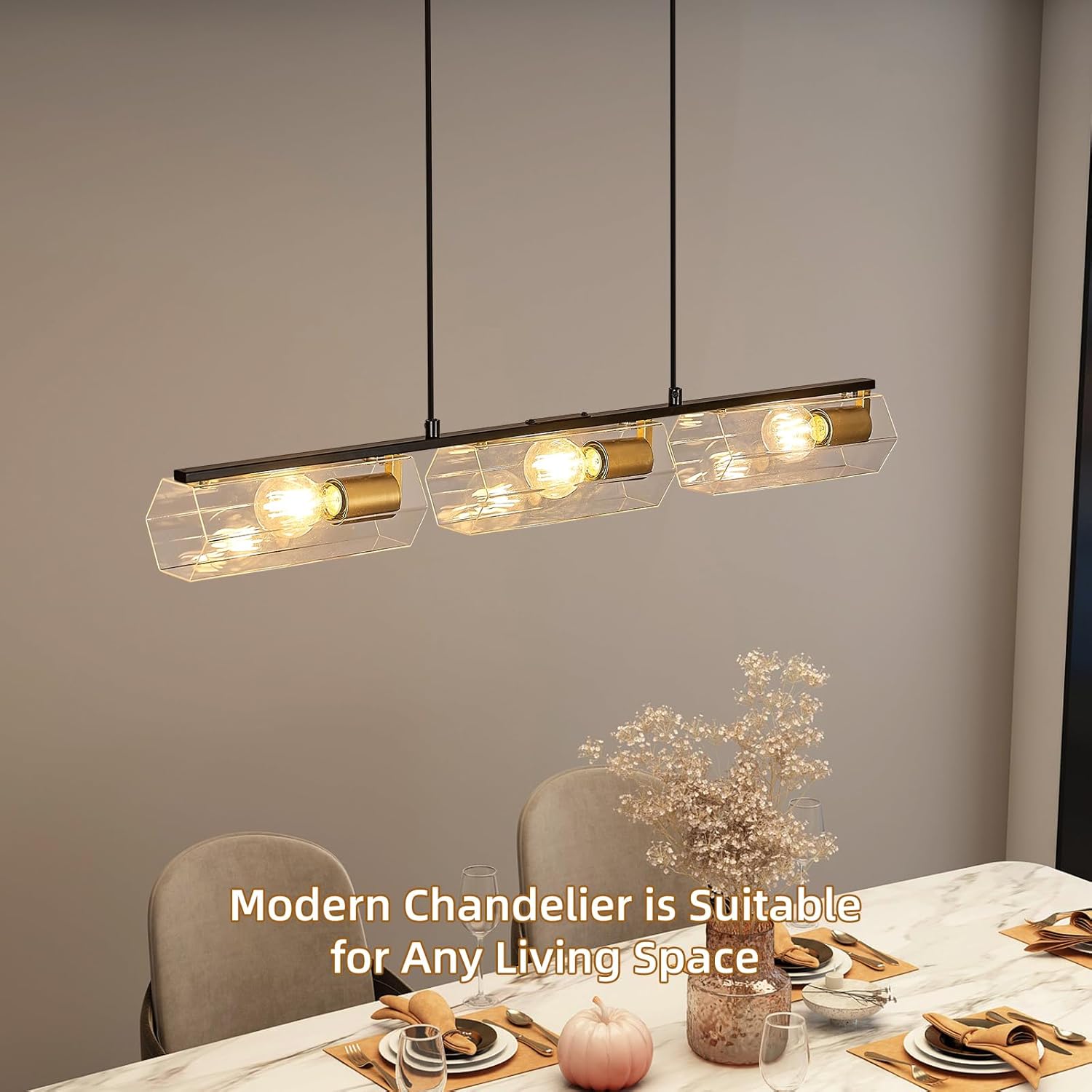 Modern Textured Linear Chandelier 3 Light Hanging Pendant Light