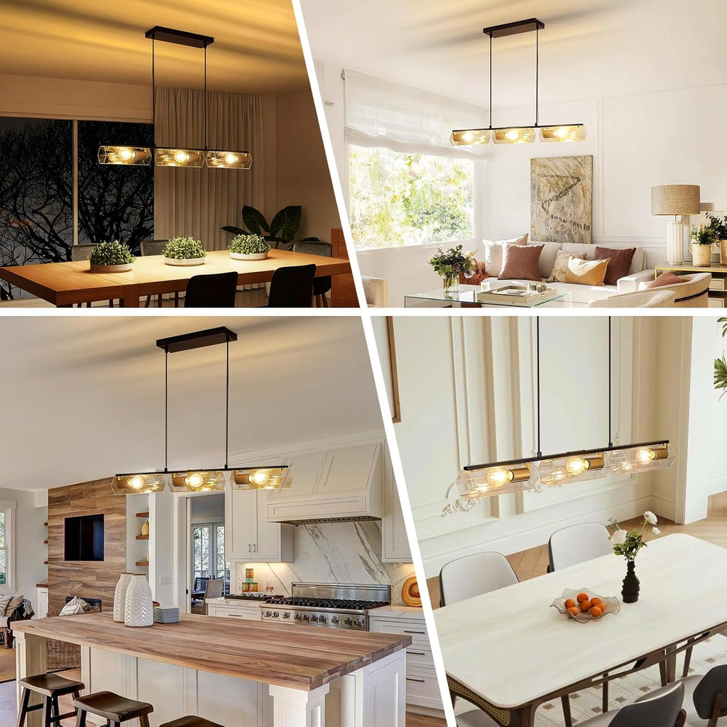 Modern Textured Linear Chandelier 3 Light Hanging Pendant Light