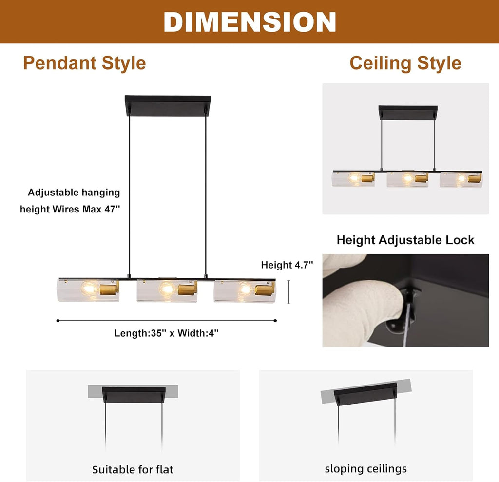 Modern Textured Linear Chandelier 3 Light Hanging Pendant Light