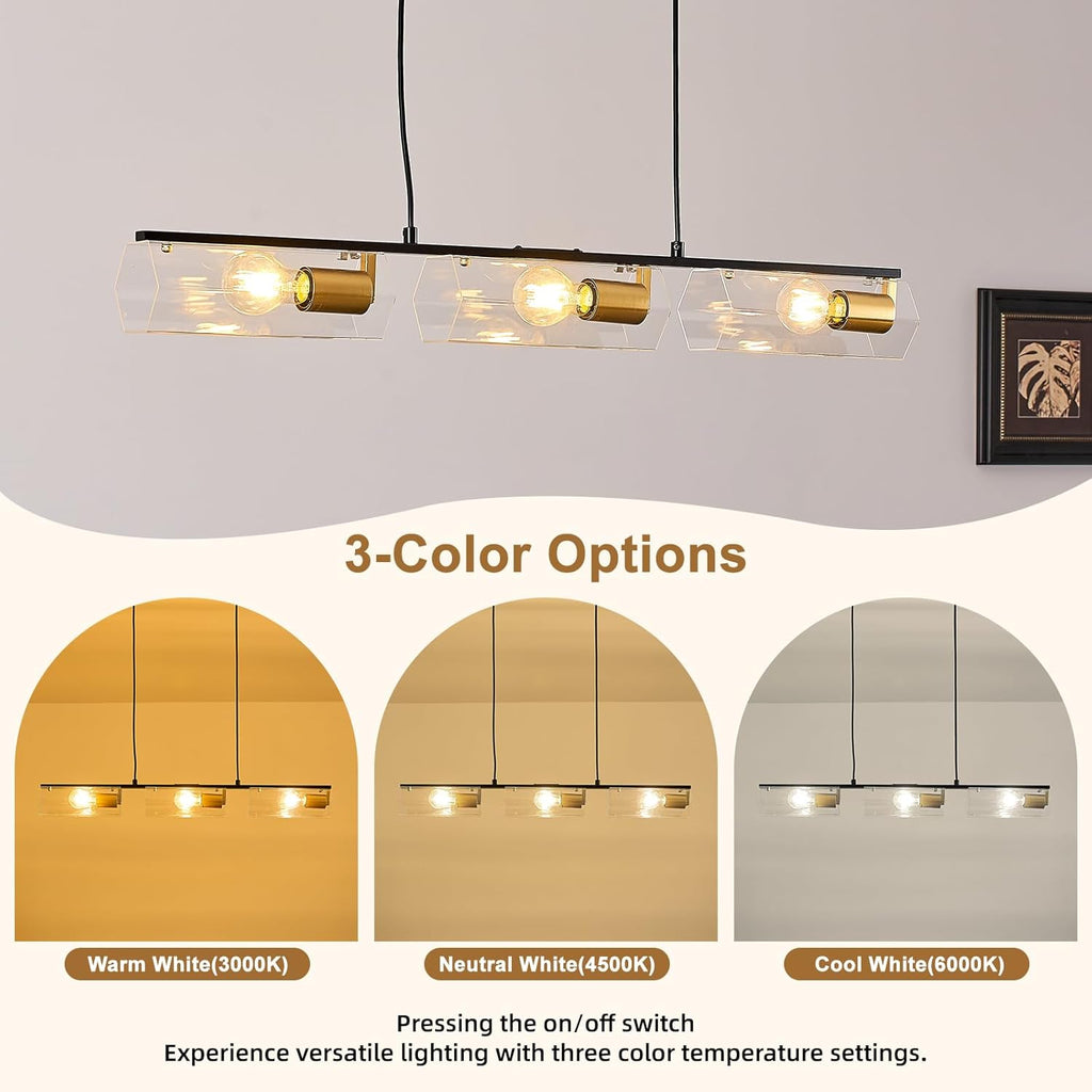 Modern Textured Linear Chandelier 3 Light Hanging Pendant Light