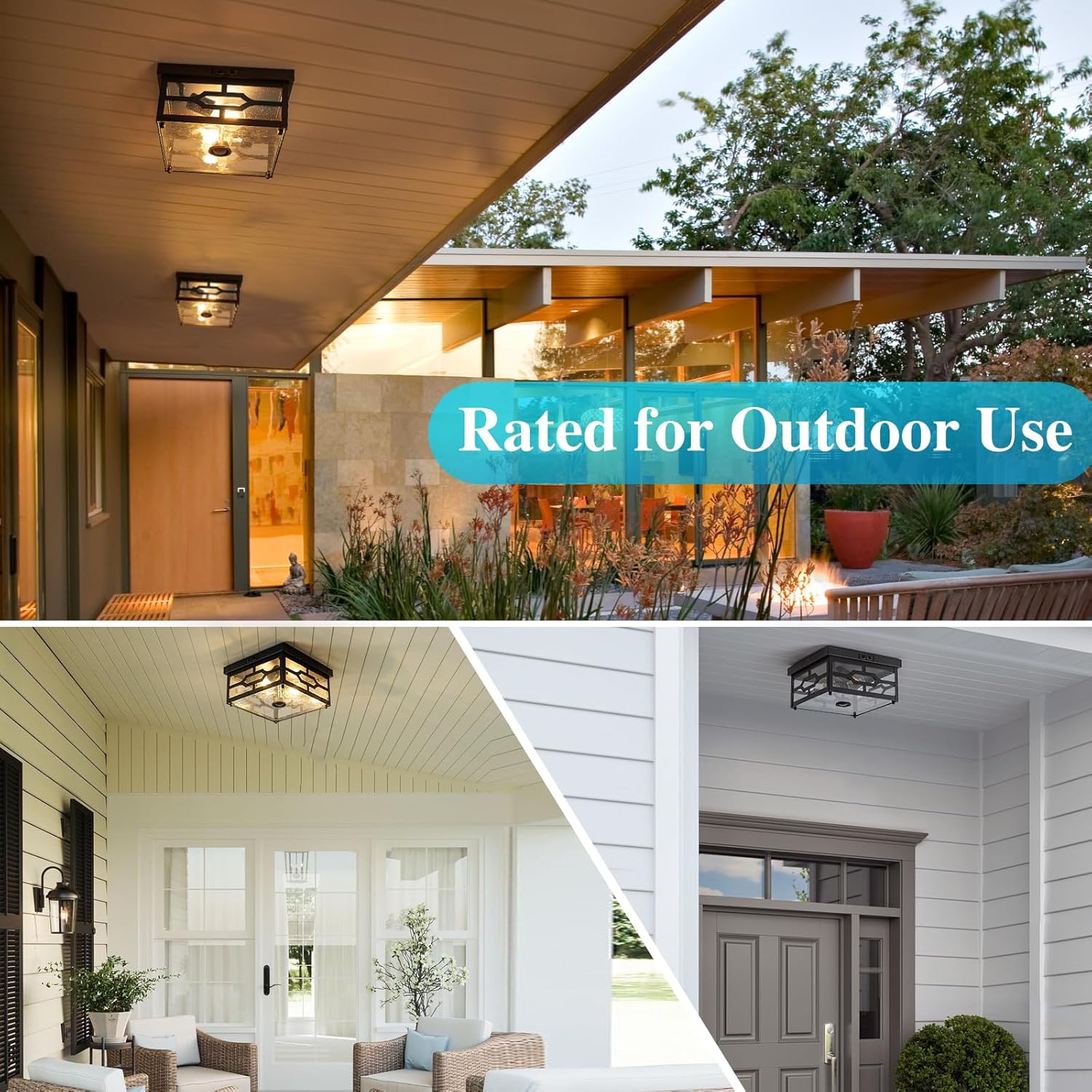 Outdoor Ceiling Light with Motion Sensor Flush Mount Squares Porch Light for Entryway Farmhouse Garage Front and Back Yards