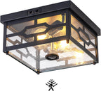 Outdoor Ceiling Light with Motion Sensor Flush Mount Squares Porch Light for Entryway Farmhouse Garage Front and Back Yards