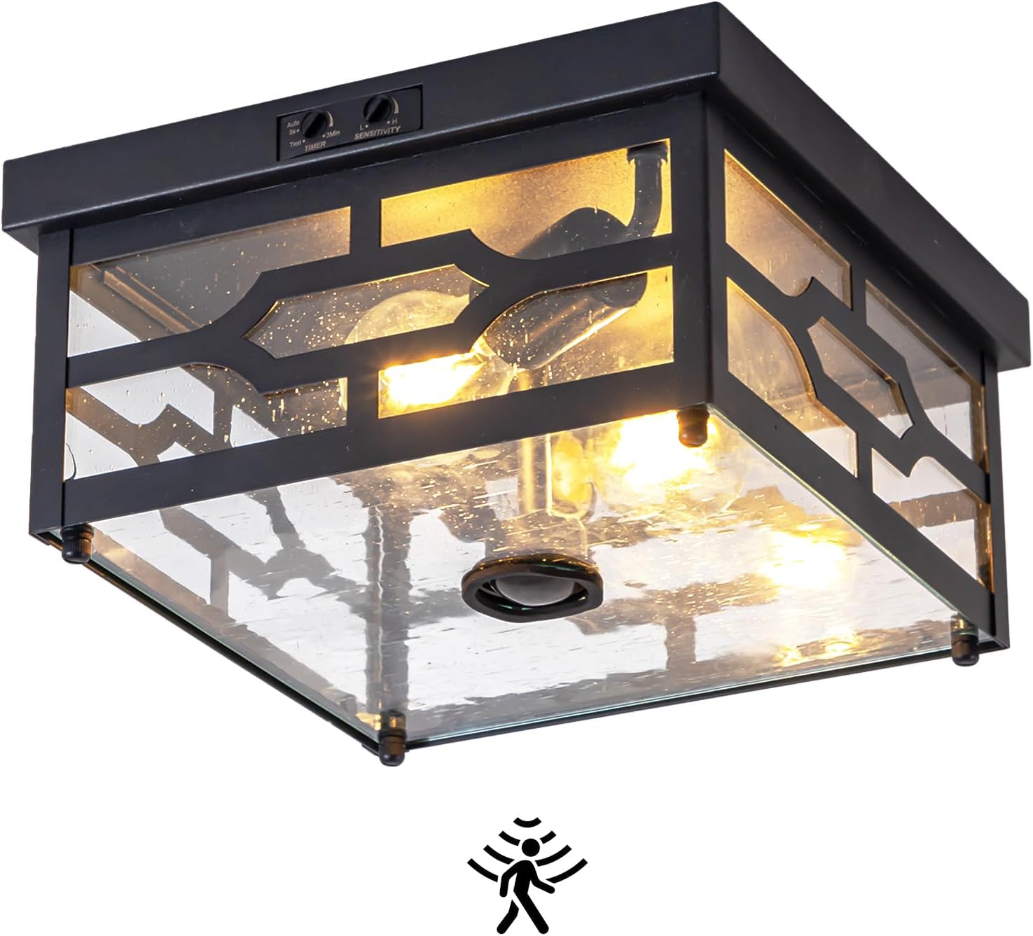 Outdoor Ceiling Light with Motion Sensor Flush Mount Squares Porch Light for Entryway Farmhouse Garage Front and Back Yards
