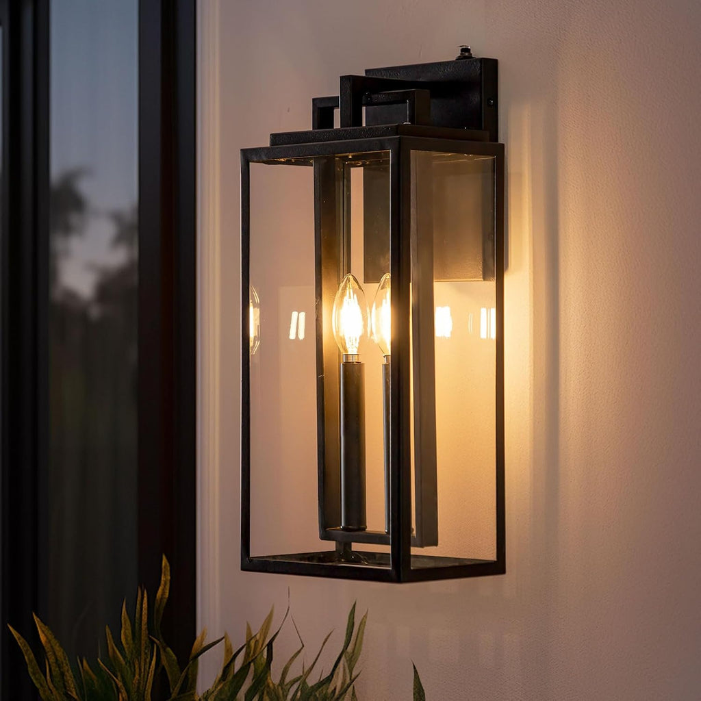 Dusk to Dawn Outdoor Wall Sconce Waterproof Wall Lantern 2-Lights Outside Modern Wall Mount Light