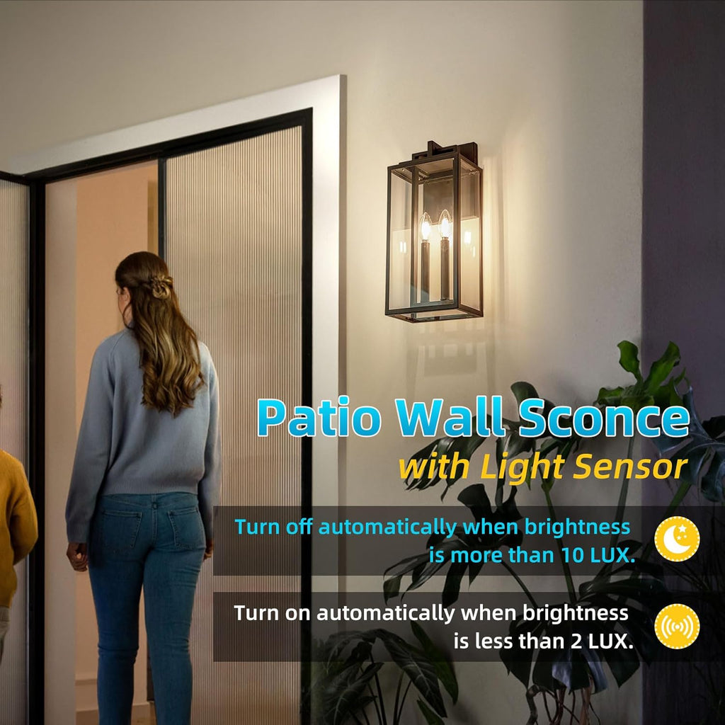 Dusk to Dawn Outdoor Wall Sconce Waterproof Wall Lantern 2-Lights Outside Modern Wall Mount Light