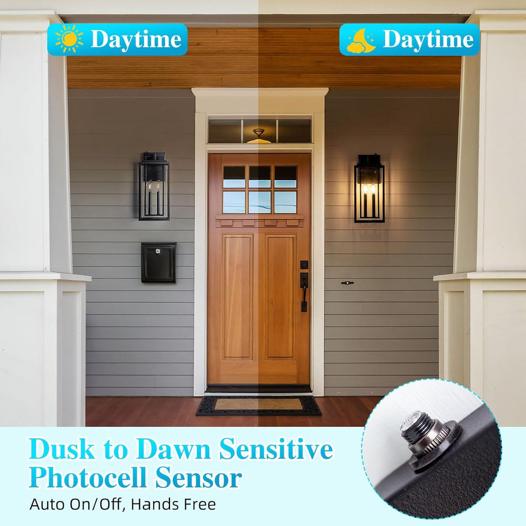 Dusk to Dawn Outdoor Wall Sconce Waterproof Wall Lantern 2-Lights Outside Modern Wall Mount Light