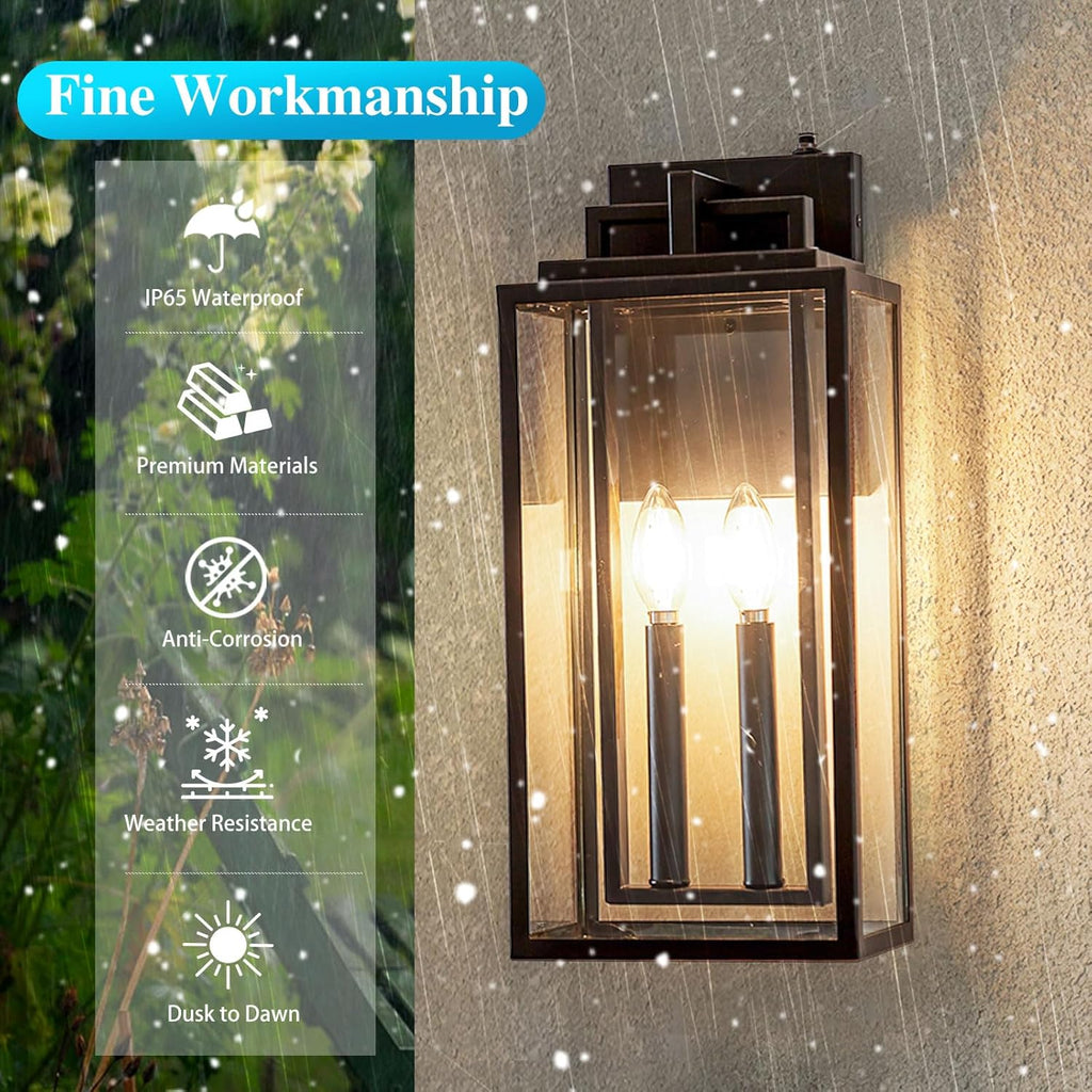 Dusk to Dawn Outdoor Wall Sconce Waterproof Wall Lantern 2-Lights Outside Modern Wall Mount Light