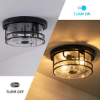Outdoor Ceiling Light with Motion Sensor Flush Mount Round Porch Light