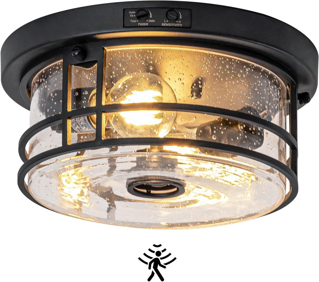 Outdoor Ceiling Light with Motion Sensor Flush Mount Round Porch Light