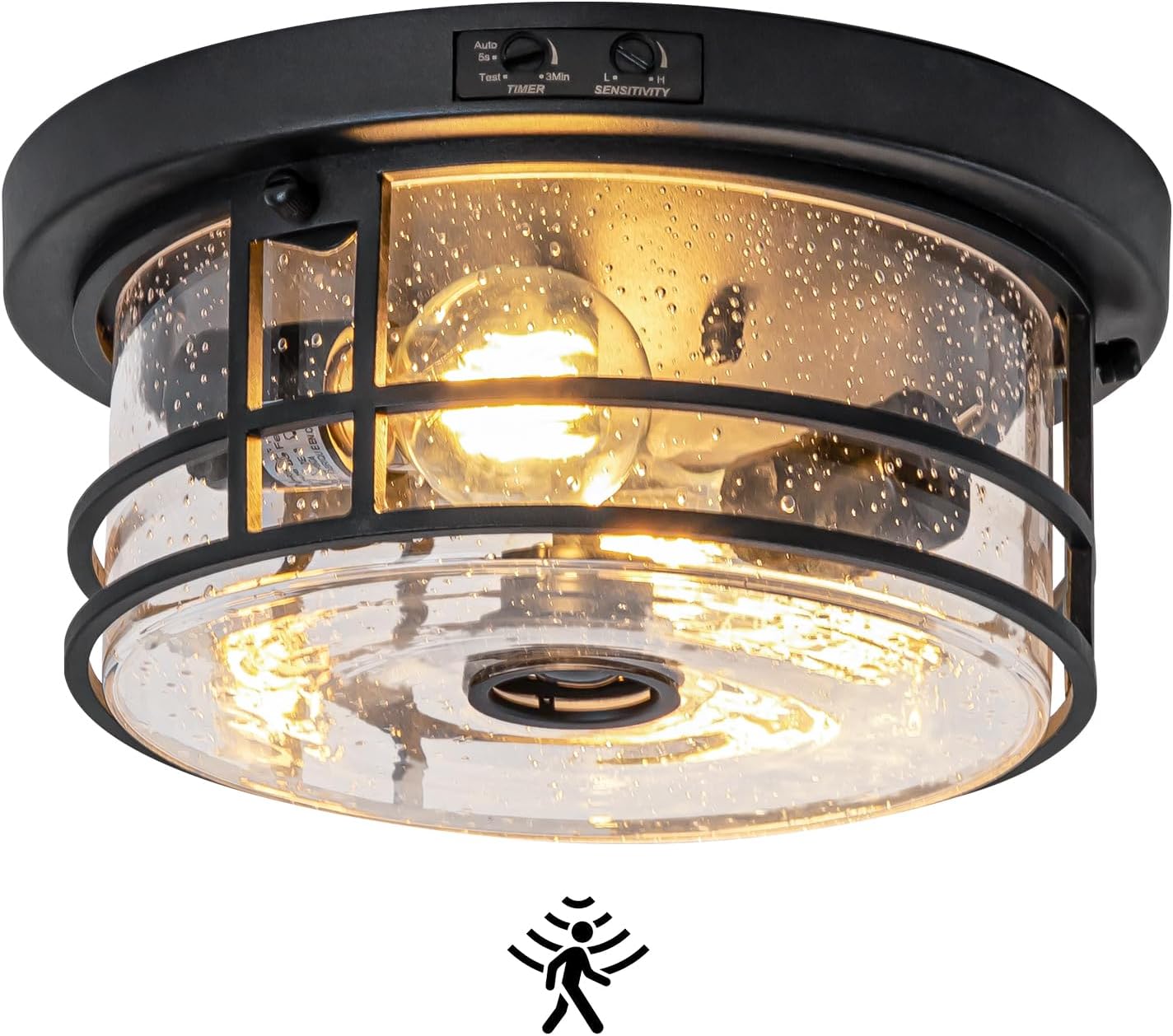 Outdoor Ceiling Light with Motion Sensor Flush Mount Round Porch Light