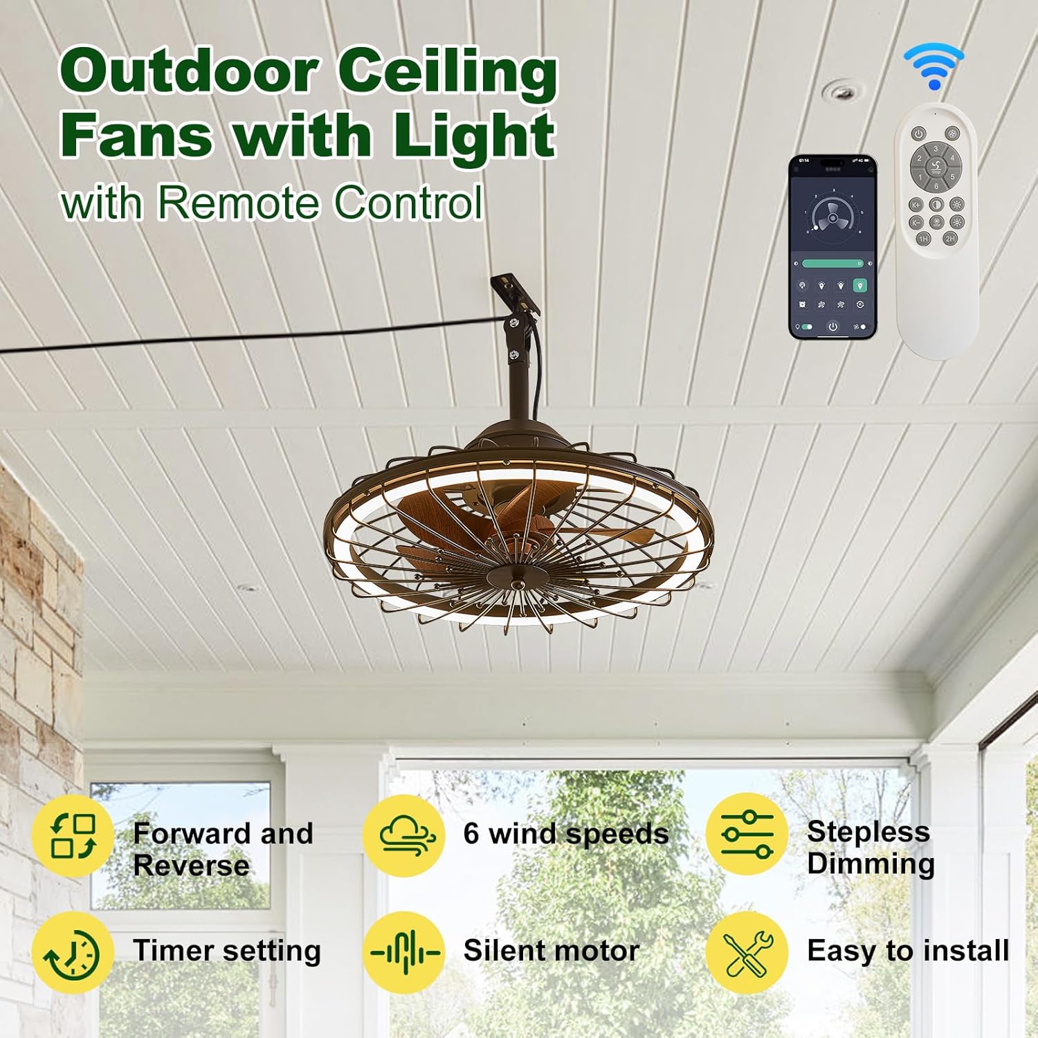 20" Outdoor Ceiling Fans with Light for Patios with Remote Control App