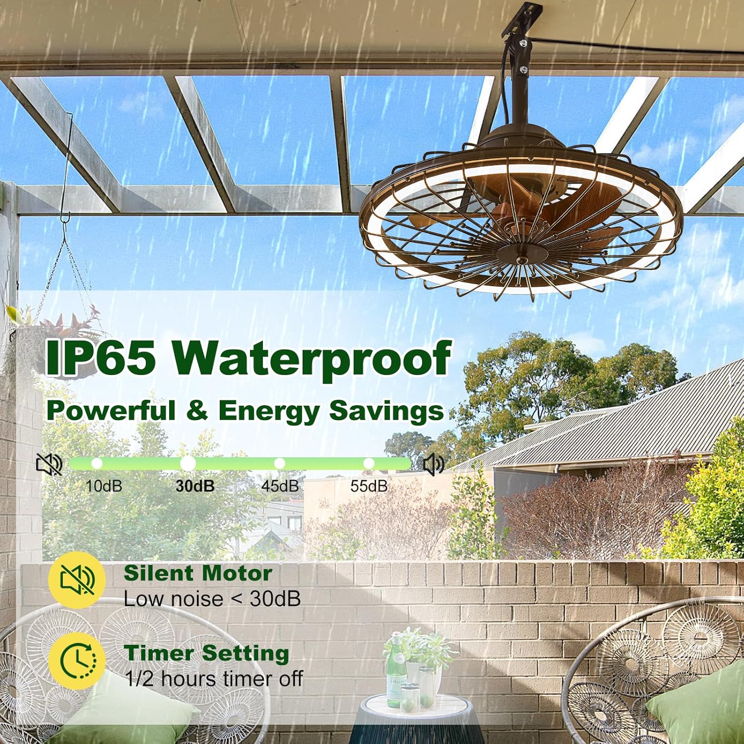 20" Outdoor Ceiling Fans with Light for Patios with Remote Control App