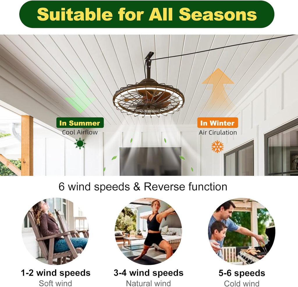 20" Outdoor Ceiling Fans with Light for Patios with Remote Control App