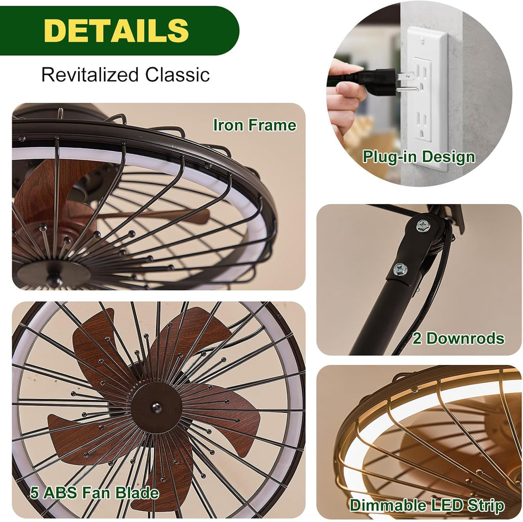 20" Outdoor Ceiling Fans with Light for Patios with Remote Control App
