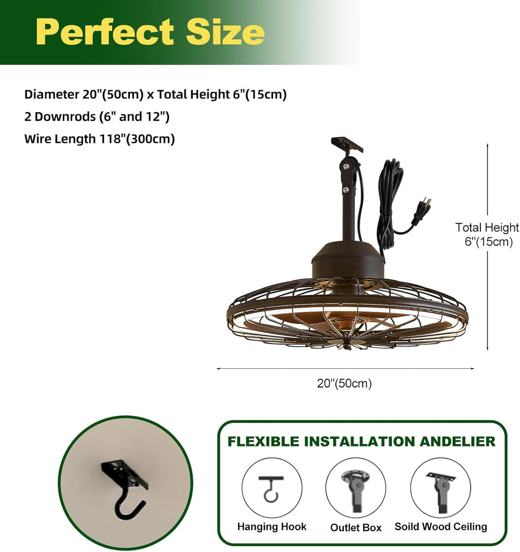 20" Outdoor Ceiling Fans with Light for Patios with Remote Control App