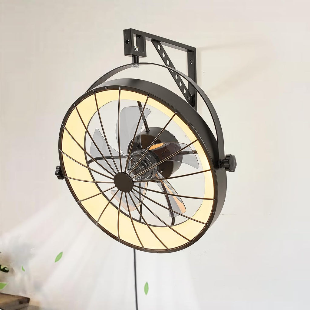 Wall Mount Fan with Remote App Control, 20" Quiet Wall Mounted Fans with Light 360° Adjustable
