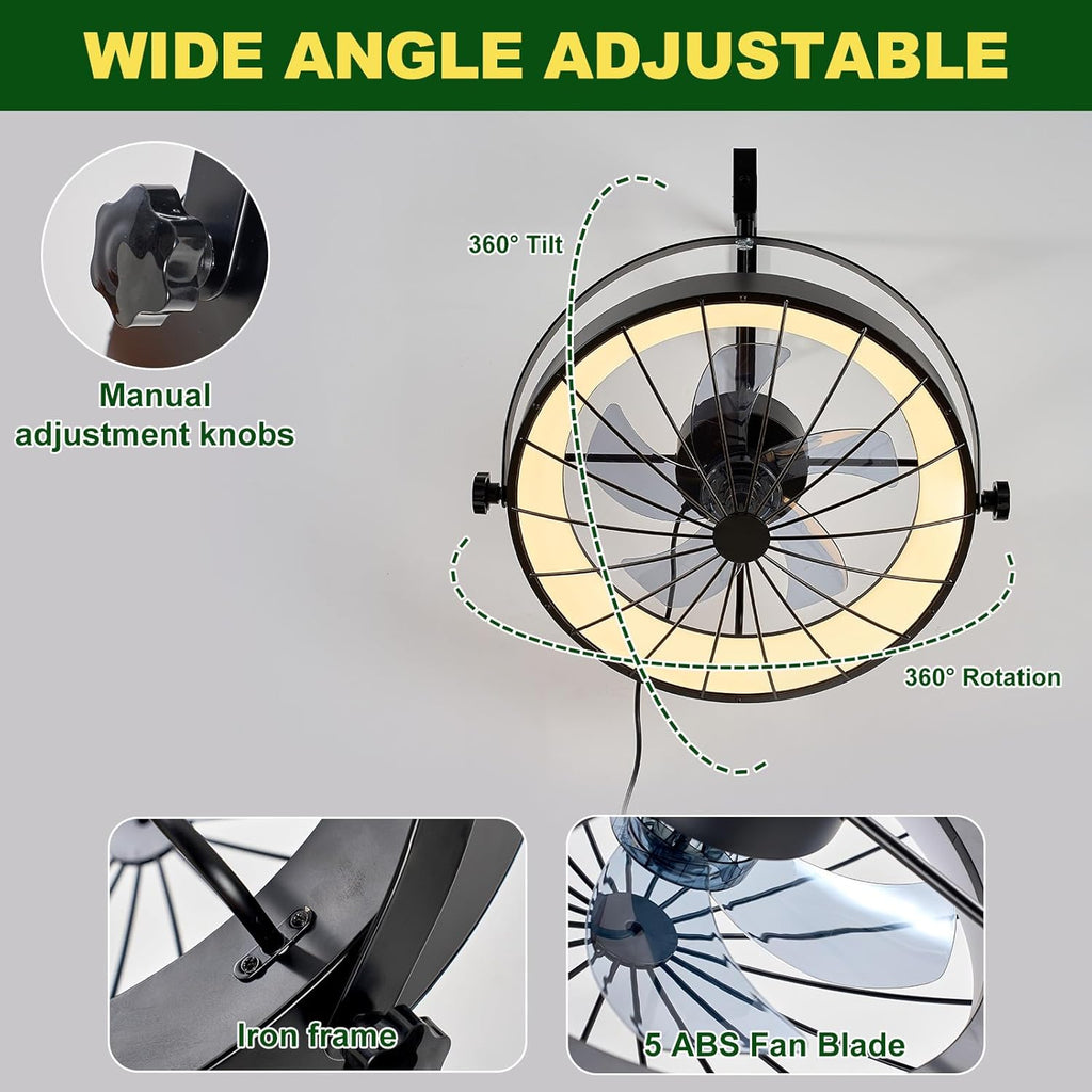 Wall Mount Fan with Remote App Control, 20" Quiet Wall Mounted Fans with Light 360° Adjustable