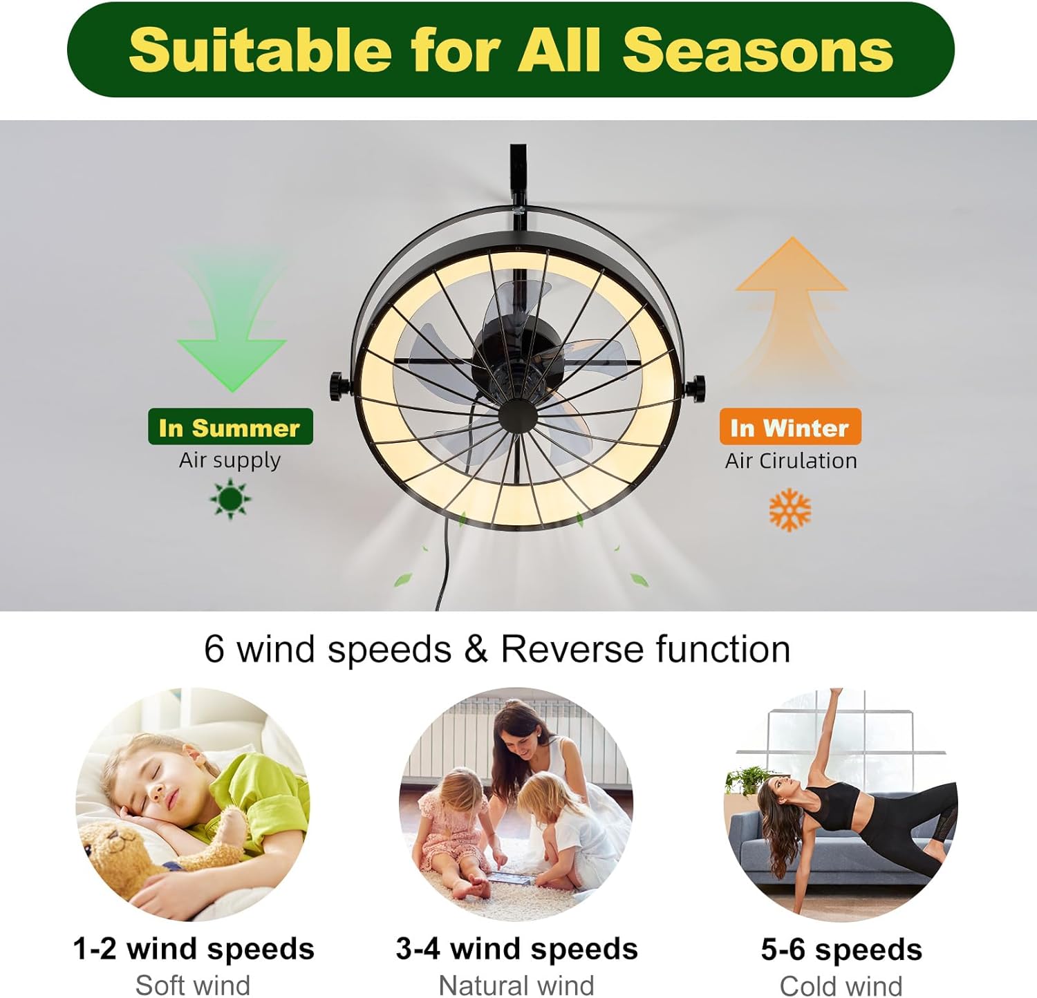Wall Mount Fan with Remote App Control, 20" Quiet Wall Mounted Fans with Light 360° Adjustable