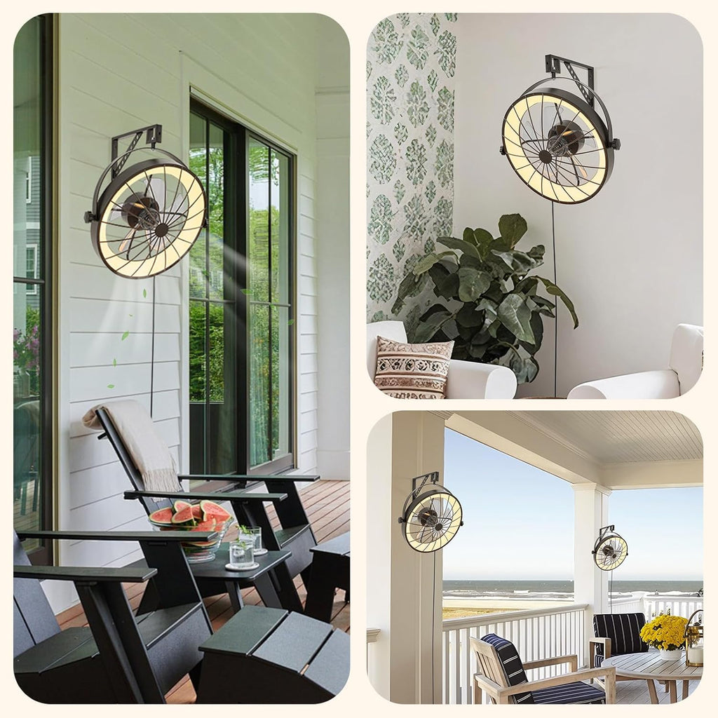 Wall Mount Fan with Remote App Control, 20" Quiet Wall Mounted Fans with Light 360° Adjustable