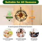 20" Wall Mount Fan with Light and Remote, Ceiling Fan Light with Plug in Cord 6 Speed 360° Adjustable Tilt Indoor Wall Hanging Fan