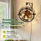 20" Wall Mount Fan with Light and Remote, Ceiling Fan Light with Plug in Cord 6 Speed 360° Adjustable Tilt Indoor Wall Hanging Fan