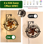 20" Wall Mount Fan with Light and Remote, Ceiling Fan Light with Plug in Cord 6 Speed 360° Adjustable Tilt Indoor Wall Hanging Fan