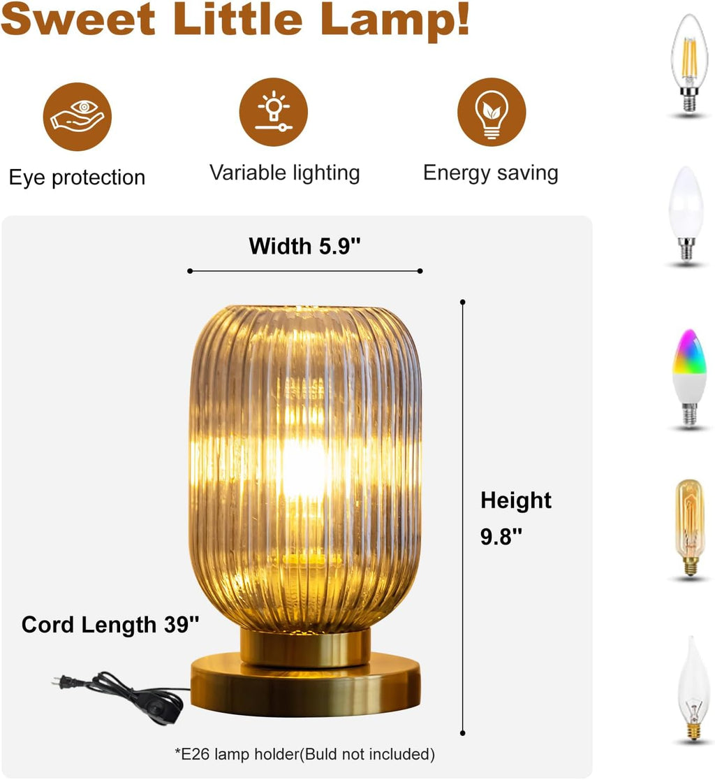 Bedside Table Lamp with Glass Shade Modern Desk Lamp with Plug-in Style for Bedroom Living Room
