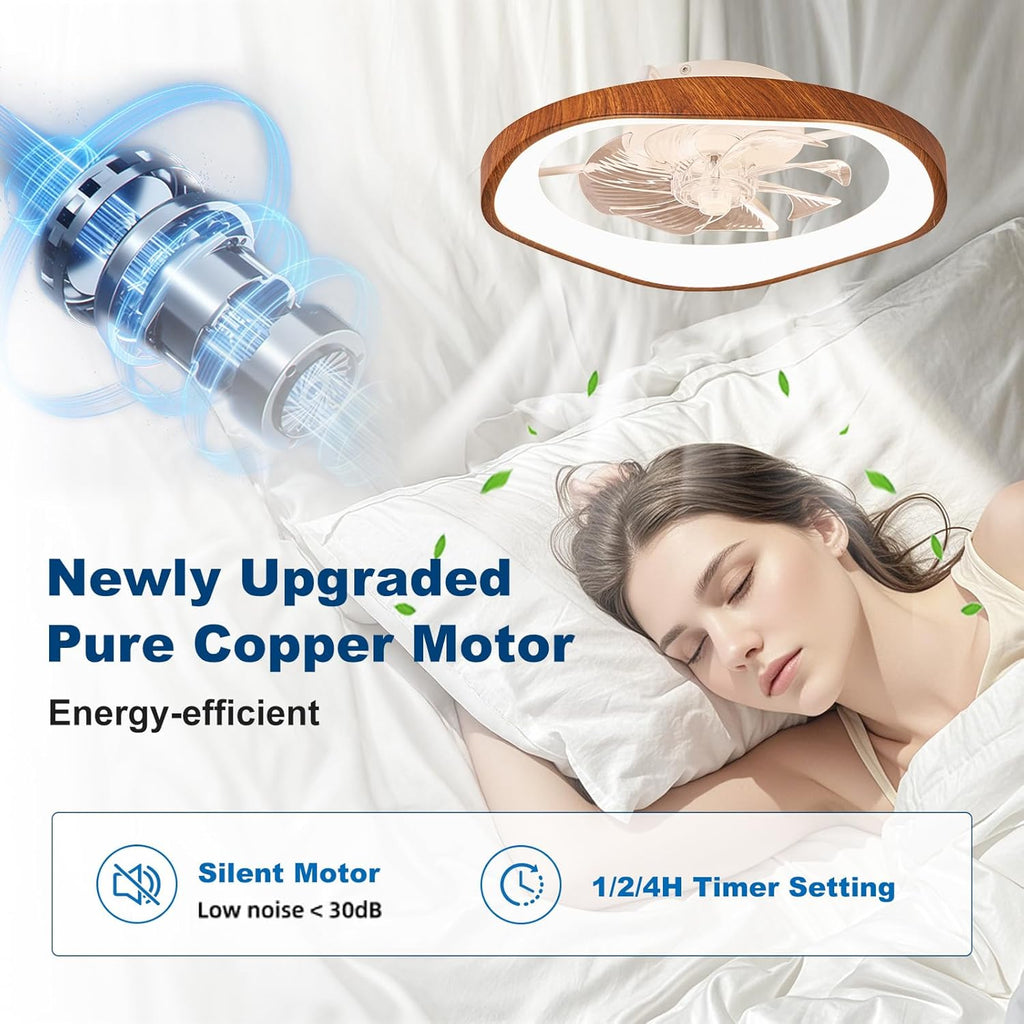 19.7" Modern Ceiling Fans with Lights and Remote Farmhouse Smart Bladeless Fandelier Flush Mount Ceiling Fan for Bedroom Dining Room