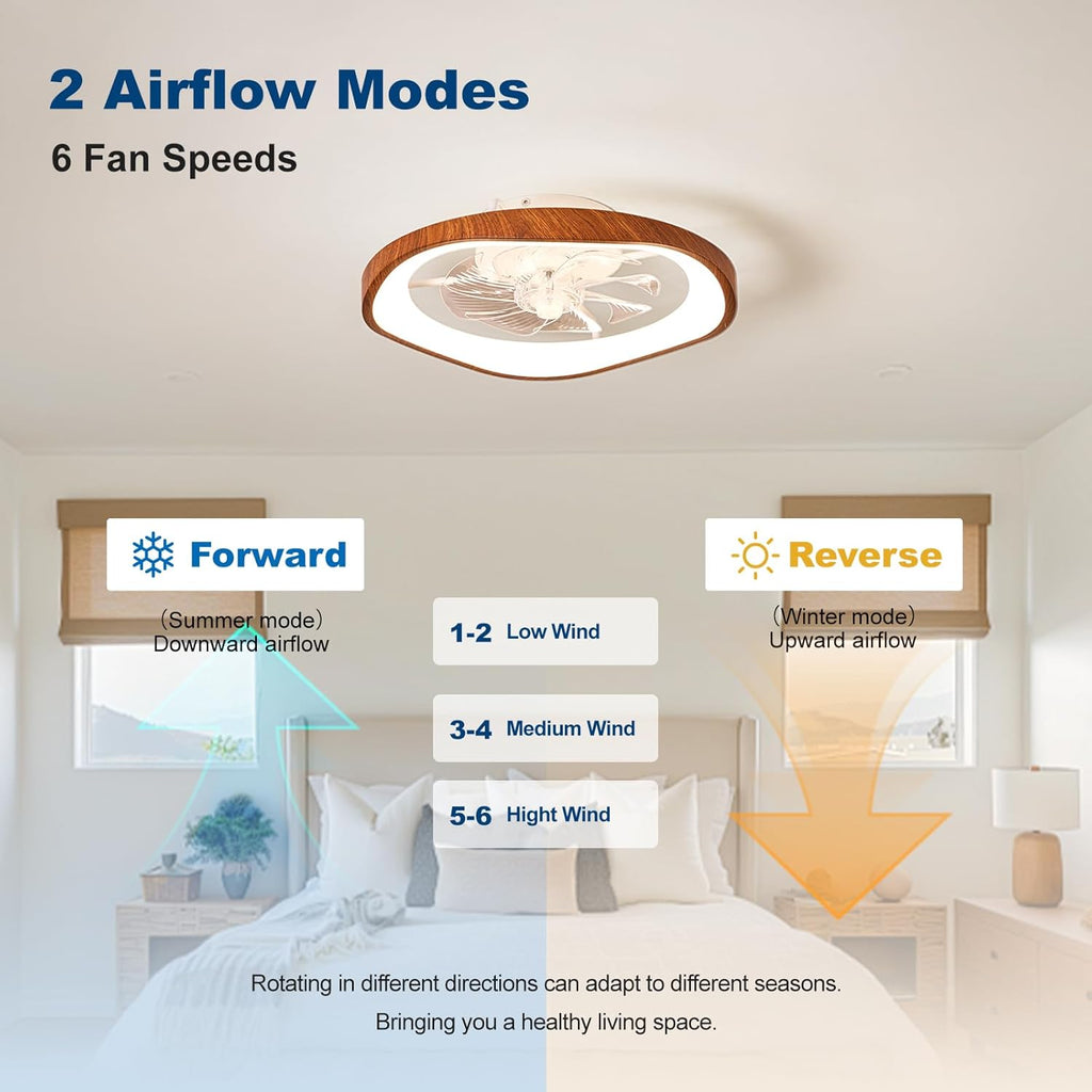 19.7" Modern Ceiling Fans with Lights and Remote Farmhouse Smart Bladeless Fandelier Flush Mount Ceiling Fan for Bedroom Dining Room