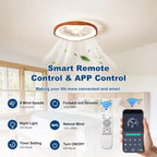 19.7" Modern Ceiling Fans with Lights and Remote Farmhouse Smart Bladeless Fandelier Flush Mount Ceiling Fan for Bedroom Dining Room