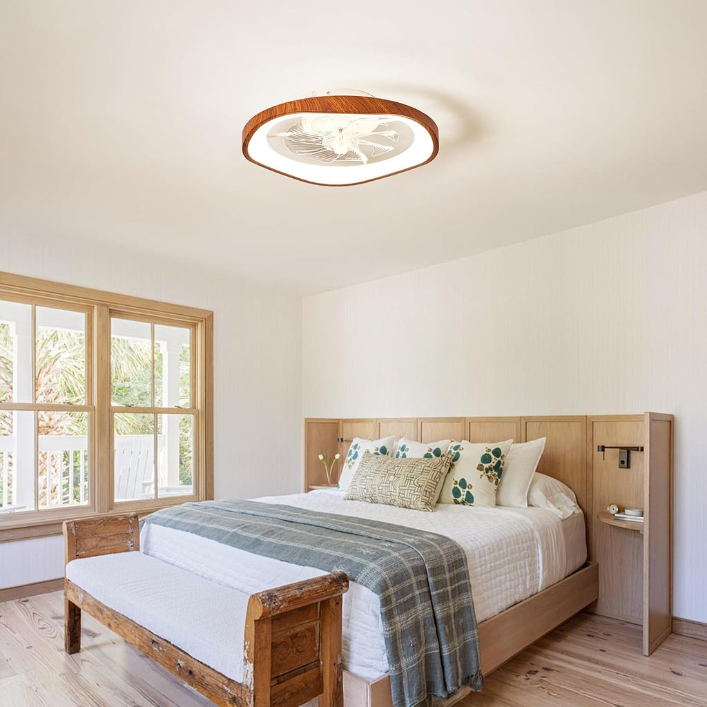 19.7" Modern Ceiling Fans with Lights and Remote Farmhouse Smart Bladeless Fandelier Flush Mount Ceiling Fan for Bedroom Dining Room