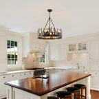 9-Light Rustic Farmhouse Chandelier Black Wagon Wheel Pendant Light Fixture 23.6” Round Vintage Bear Chandelier