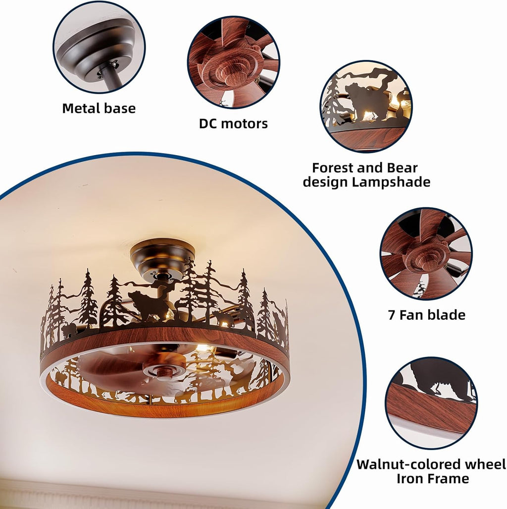 Farmhouse Rustic Ceiling Fan with Light and Remote, 21.7"