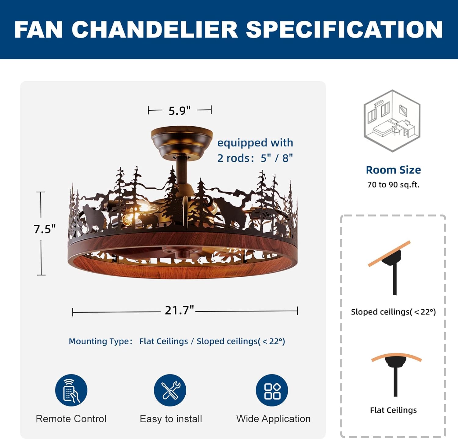 Farmhouse Rustic Ceiling Fan with Light and Remote, 21.7"